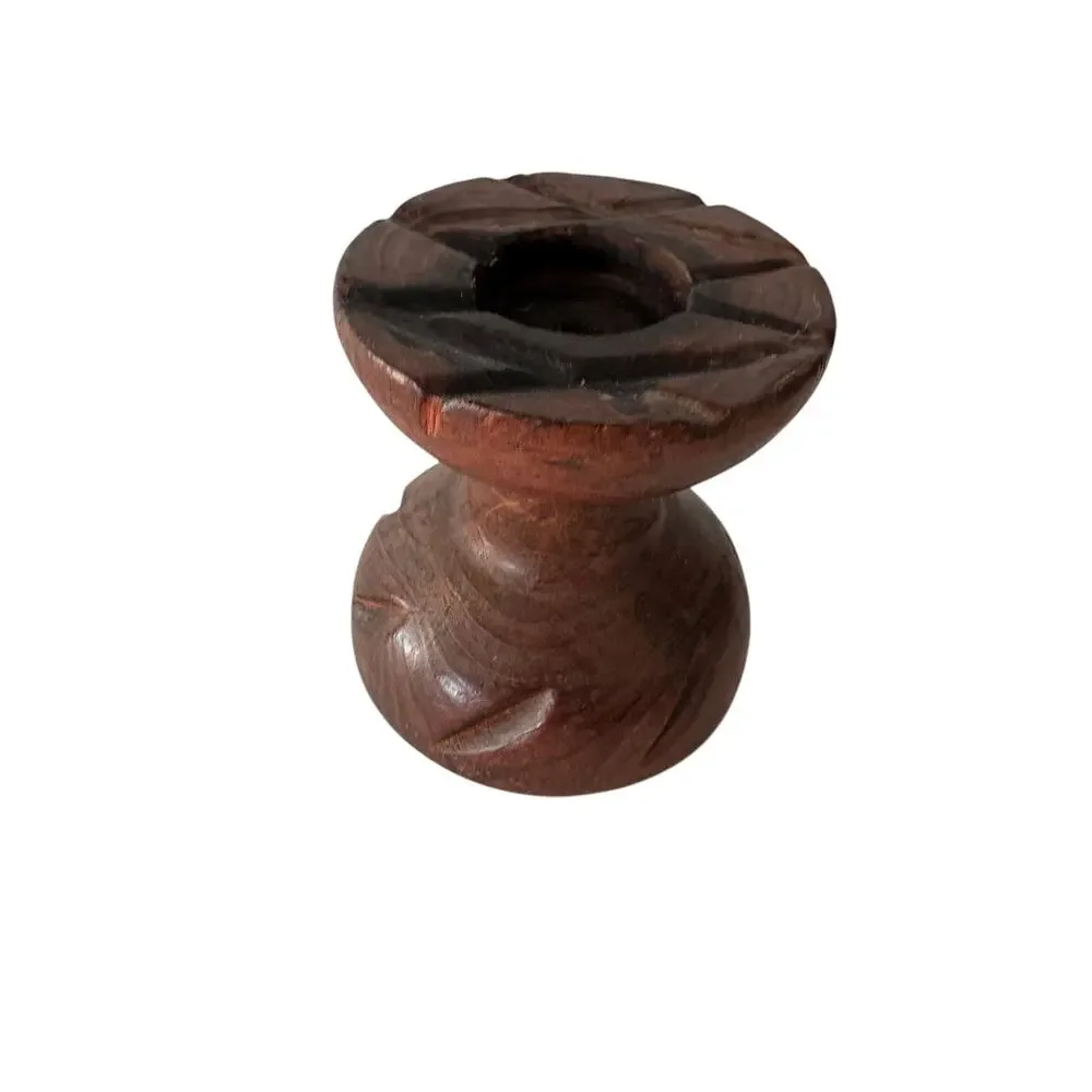 Vintage Hand Carved Wood Lotus Flower Candle Holder Boho MCM Decor 4.25”